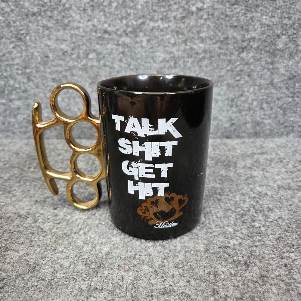 Hustler Brass Knuckles Handle Coffee Mug Black with Novelty Phrase Y2k - Picture 5 of 6